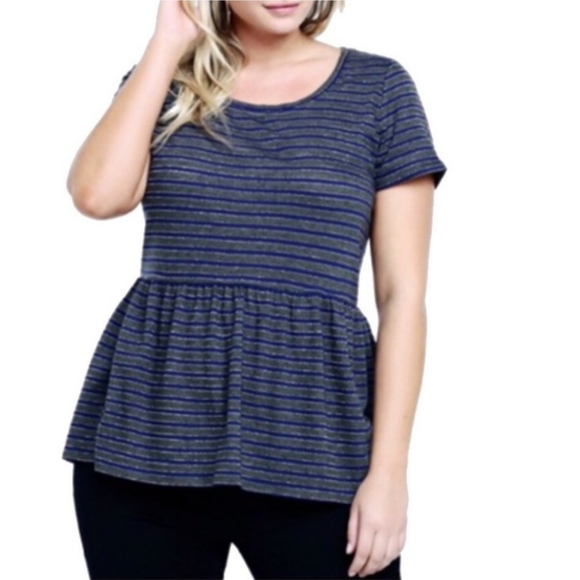 Torrid Metallic Glitter Striped Peplum Top Size 3 - Picture 7 of 7